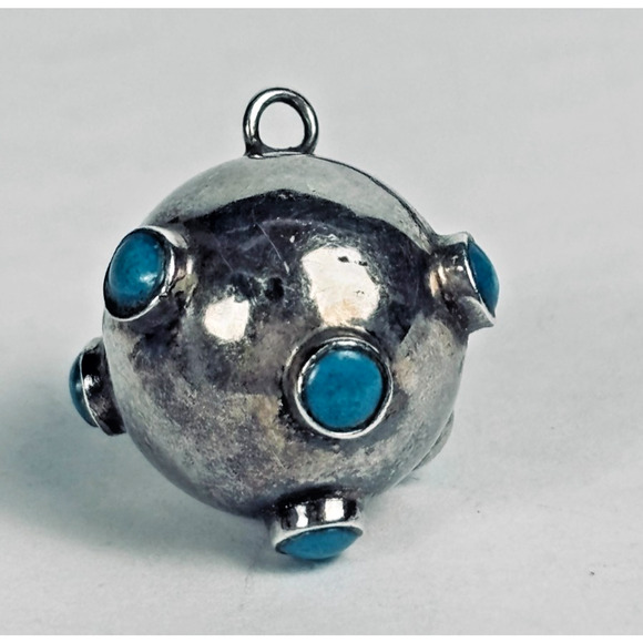 Sterling Silver and Turquoise Sputnik Ball Charm Pendant 5/8" - Picture 1 of 5